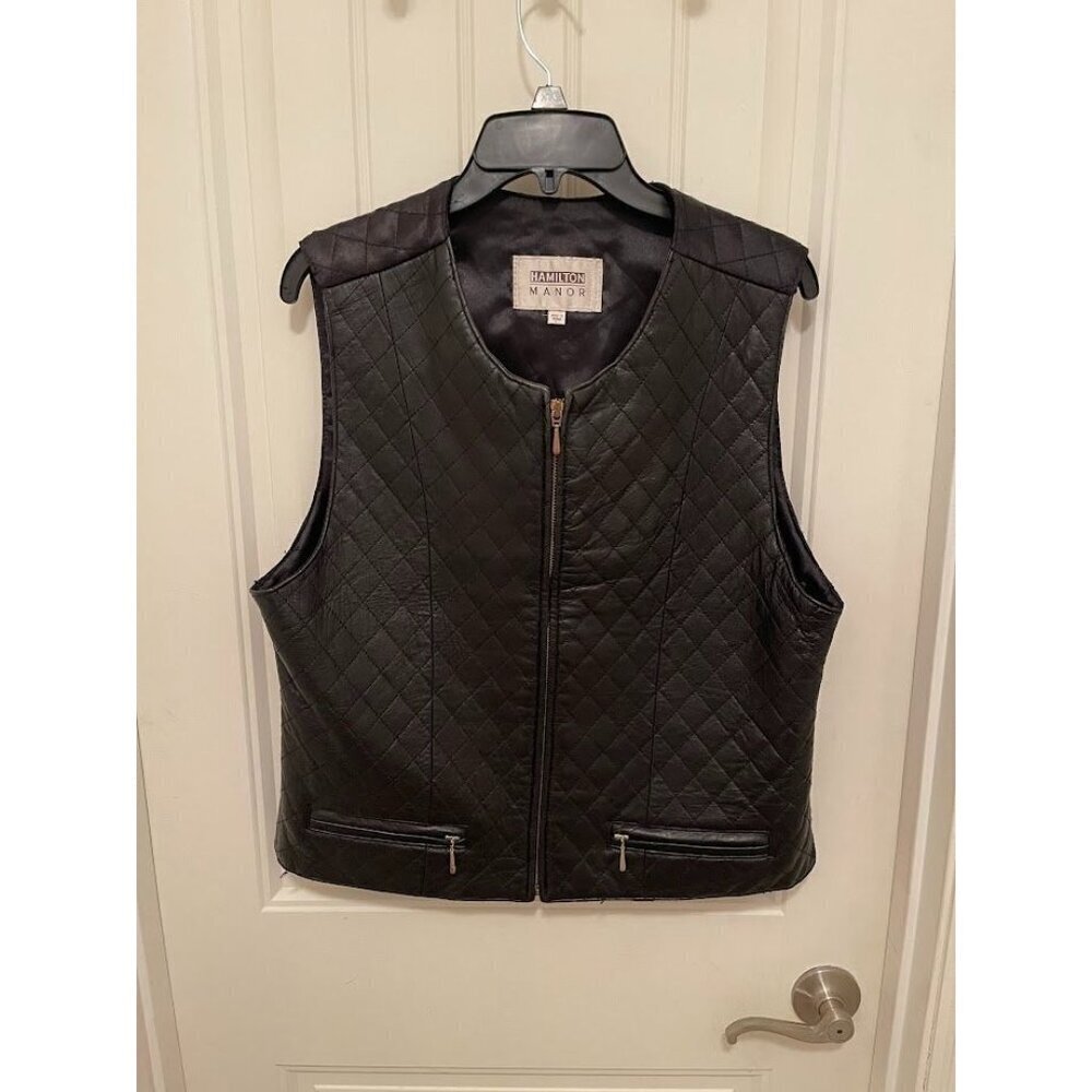 Hamilton Manor Quilted Leather Vest‎ MEN'S SZ  L ZIPPER FRONT